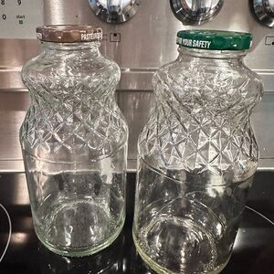 Clear Glass Storage Jar with screw Lid - Multi-Purpose Home Container 32oz x 2